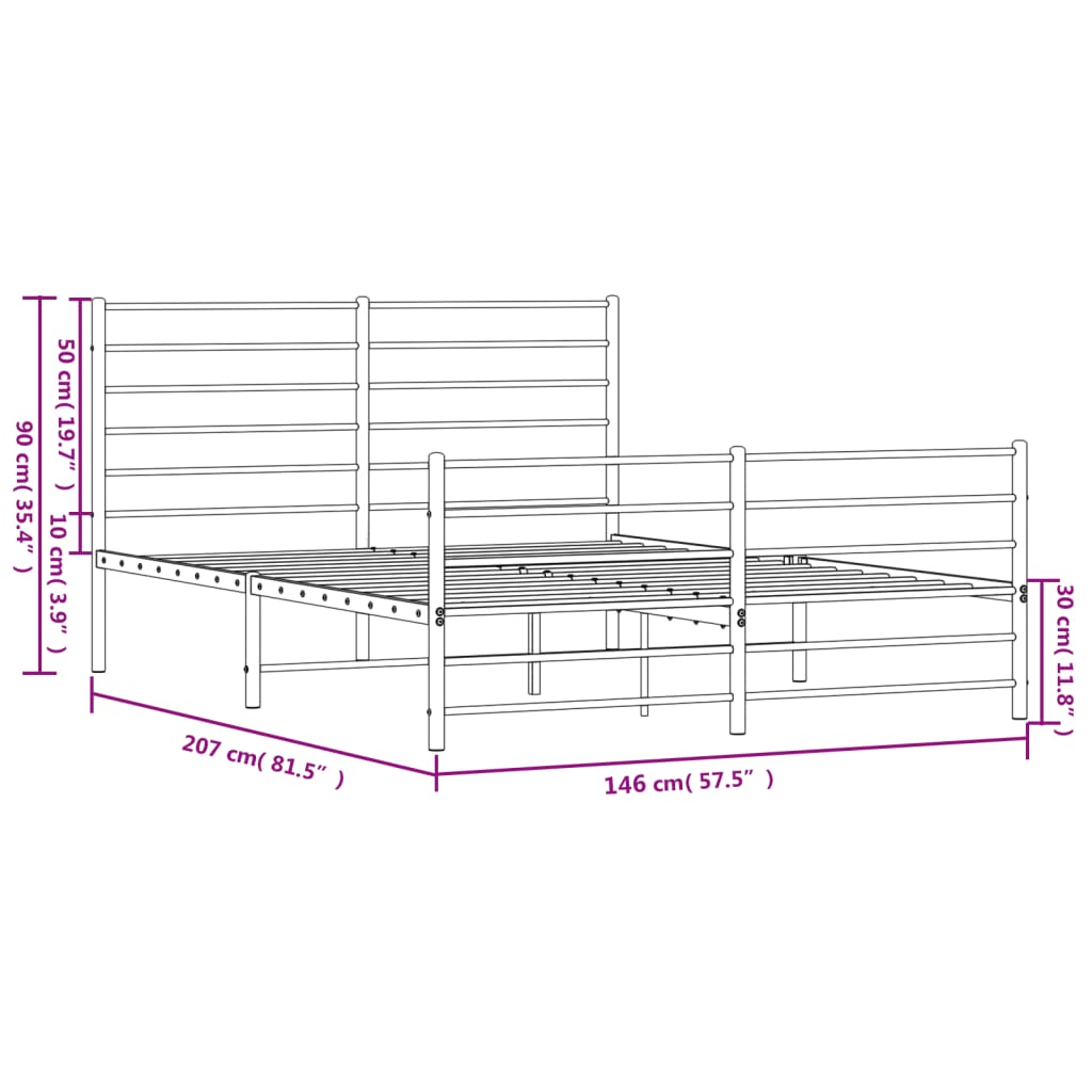 vidaXL Cadru pat metalic cu tăblie de cap/picioare, negru, 140x200 cm