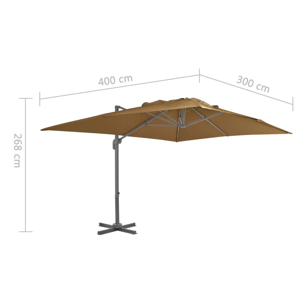 vidaXL Umbrelă suspendată cu stâlp din aluminiu, taupe, 400x300 cm