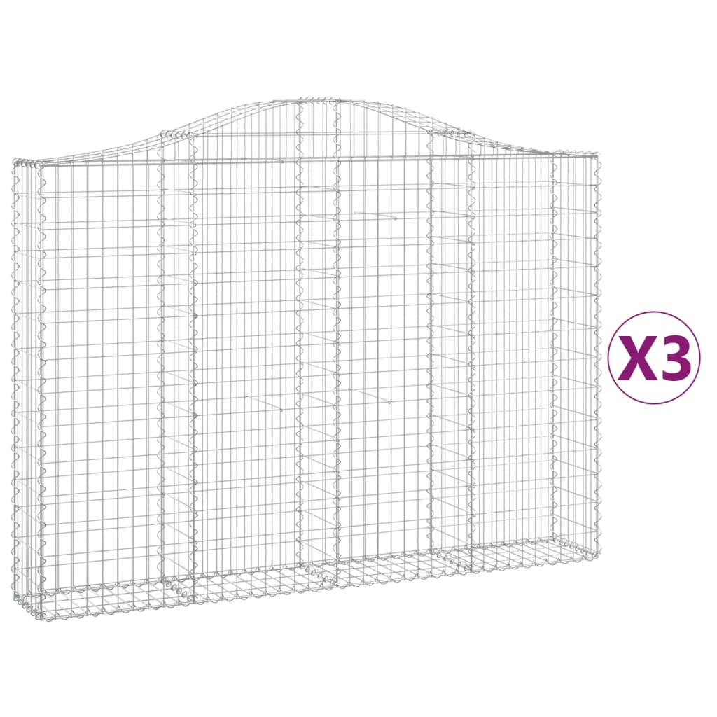 vidaXL Coșuri gabion arcuite 3 buc, 200x30x140/160cm, fier galvanizat