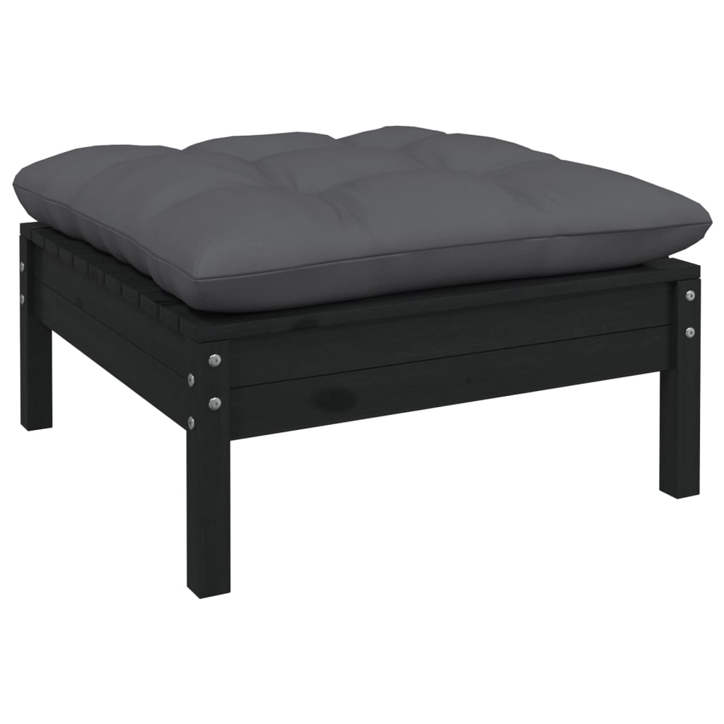 vidaXL Set mobilier grădină cu perne, 11 piese, negru, lemn de pin