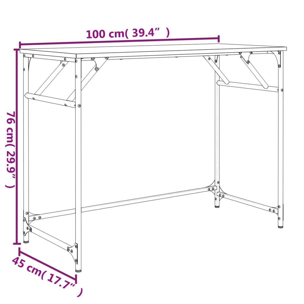 vidaXL Birou stejar sonoma 100x45x76 cm lemn/oțel vopsit electrostatic