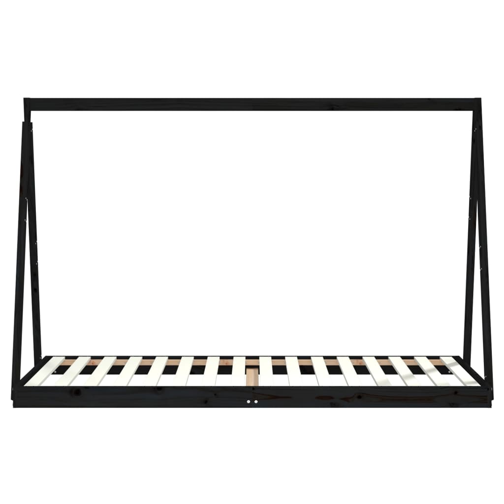 vidaXL Cadru pat pentru copii, negru, 90x200 cm, lemn masiv de pin