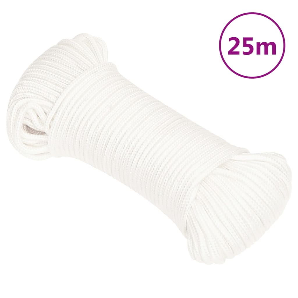 vidaXL Frânghie de barcă, alb complet, 5 mm, 25 m, polipropilenă