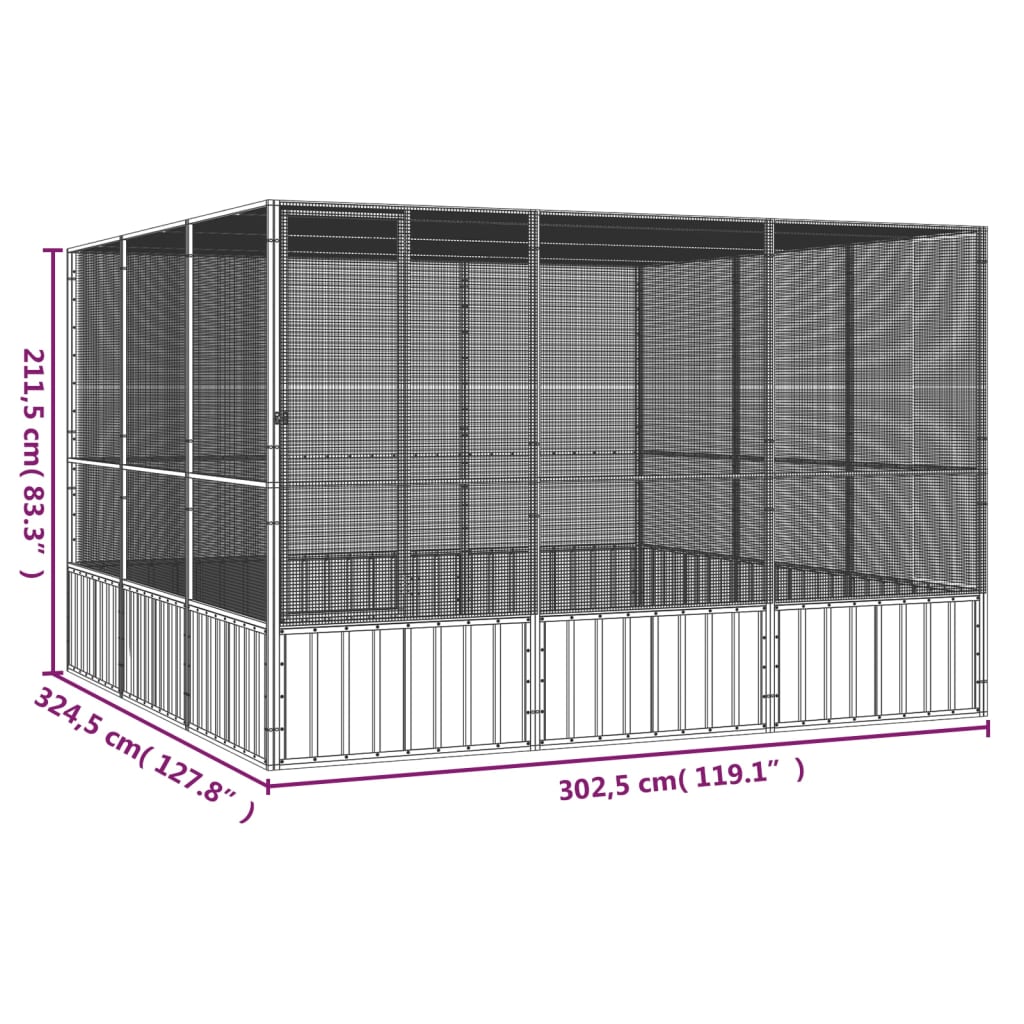 vidaXL Colivie păsări antracit 302,5x324,5x211,5 cm cm oțel galvanizat