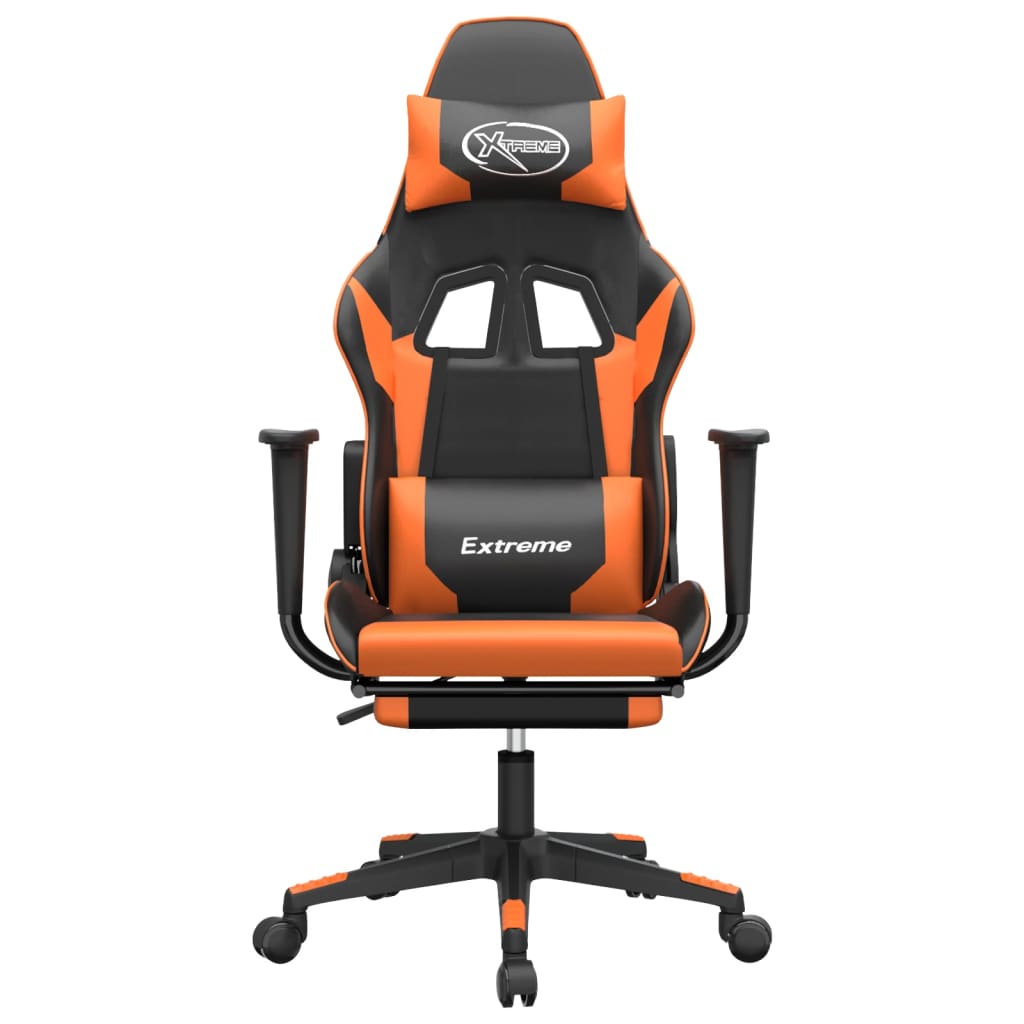 vidaXL Scaun de gaming cu suport picioare, negru/oranj, piele eco