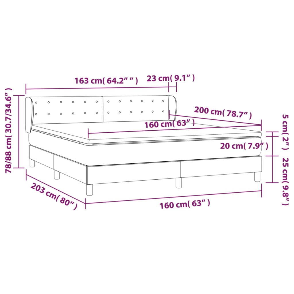 vidaXL Pat box spring cu saltea, crem, 160x200 cm, material textil