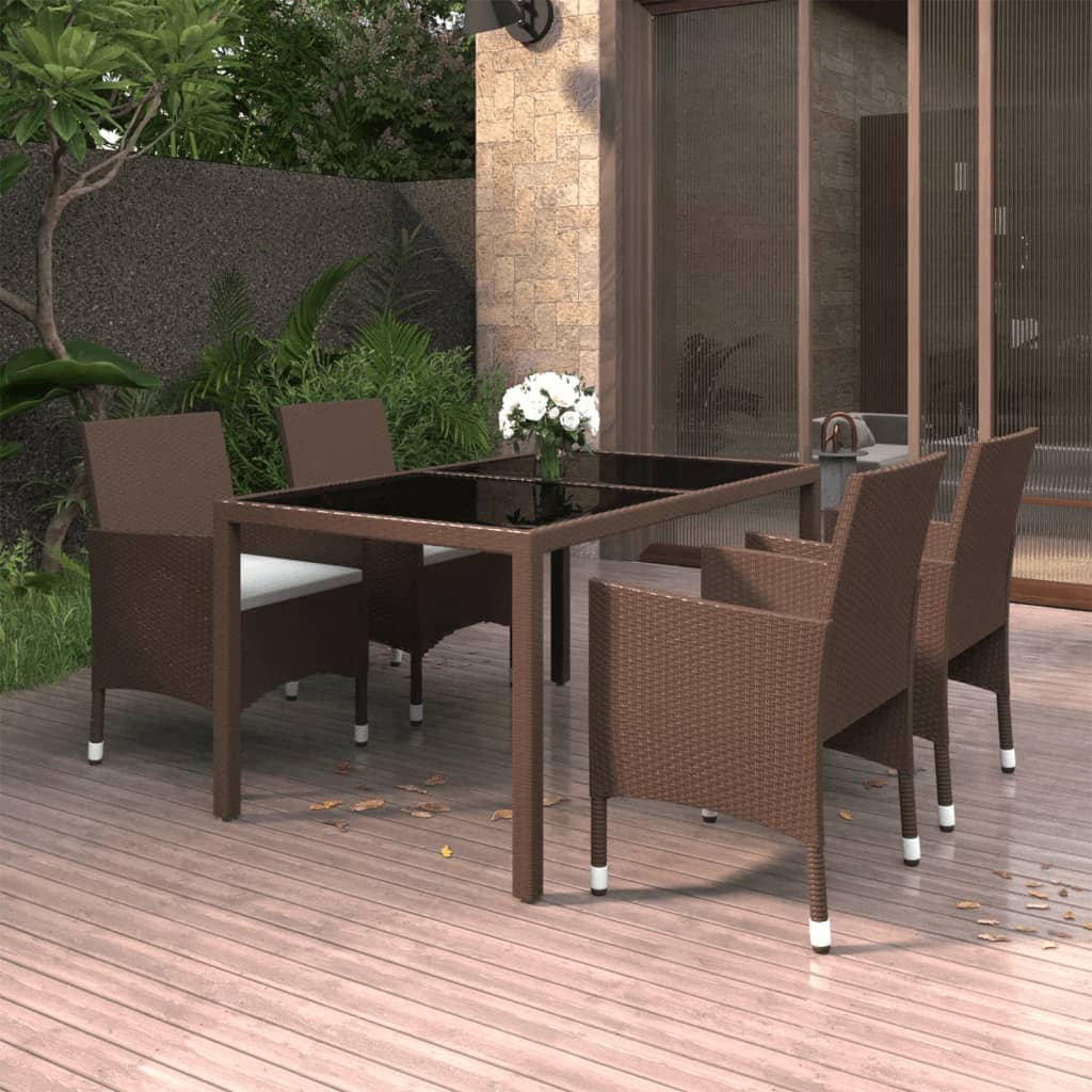 vidaXL Set mobilier grădină 5 piese, maro, poliratan/sticlă securizată