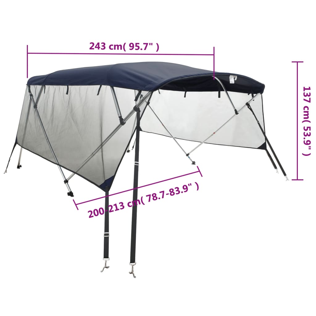 vidaXL Parasolar Bimini 4 arcuri pereți laterali, 243x(200-213)x137 cm