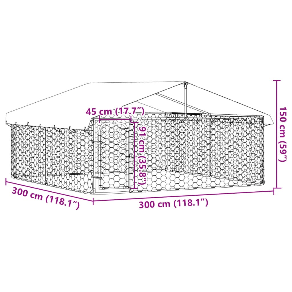 vidaXL Padoc pentru câini de exterior, cu acoperiș, 300x300x150 cm