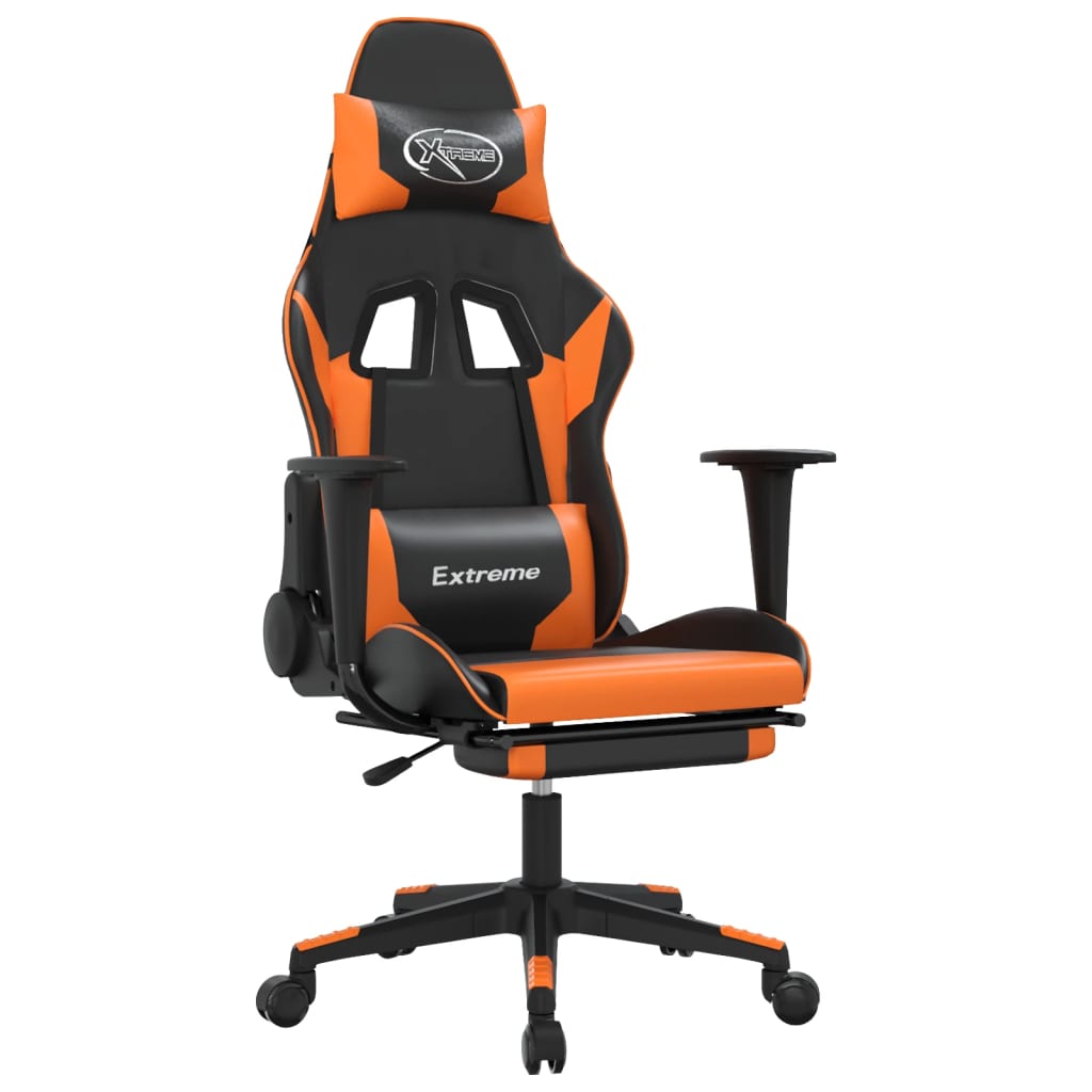 vidaXL Scaun de gaming cu suport picioare, negru/oranj, piele eco