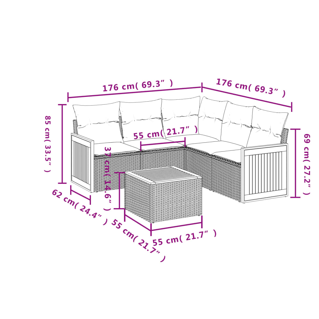 vidaXL Set mobilier de grădină cu perne, 6 piese, negru, poliratan