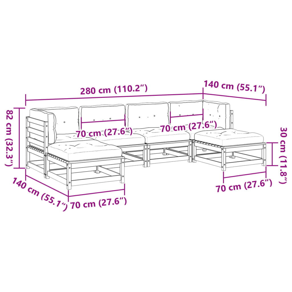 vidaXL Set canapele de grădină cu perne, 6 piese, lemn masiv de pin