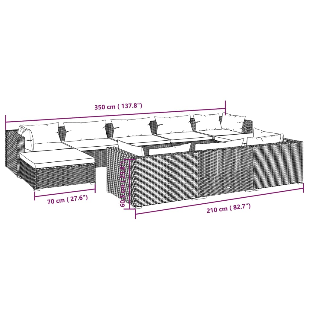 vidaXL Set mobilier de grădină cu perne, 10 piese, negru, poliratan