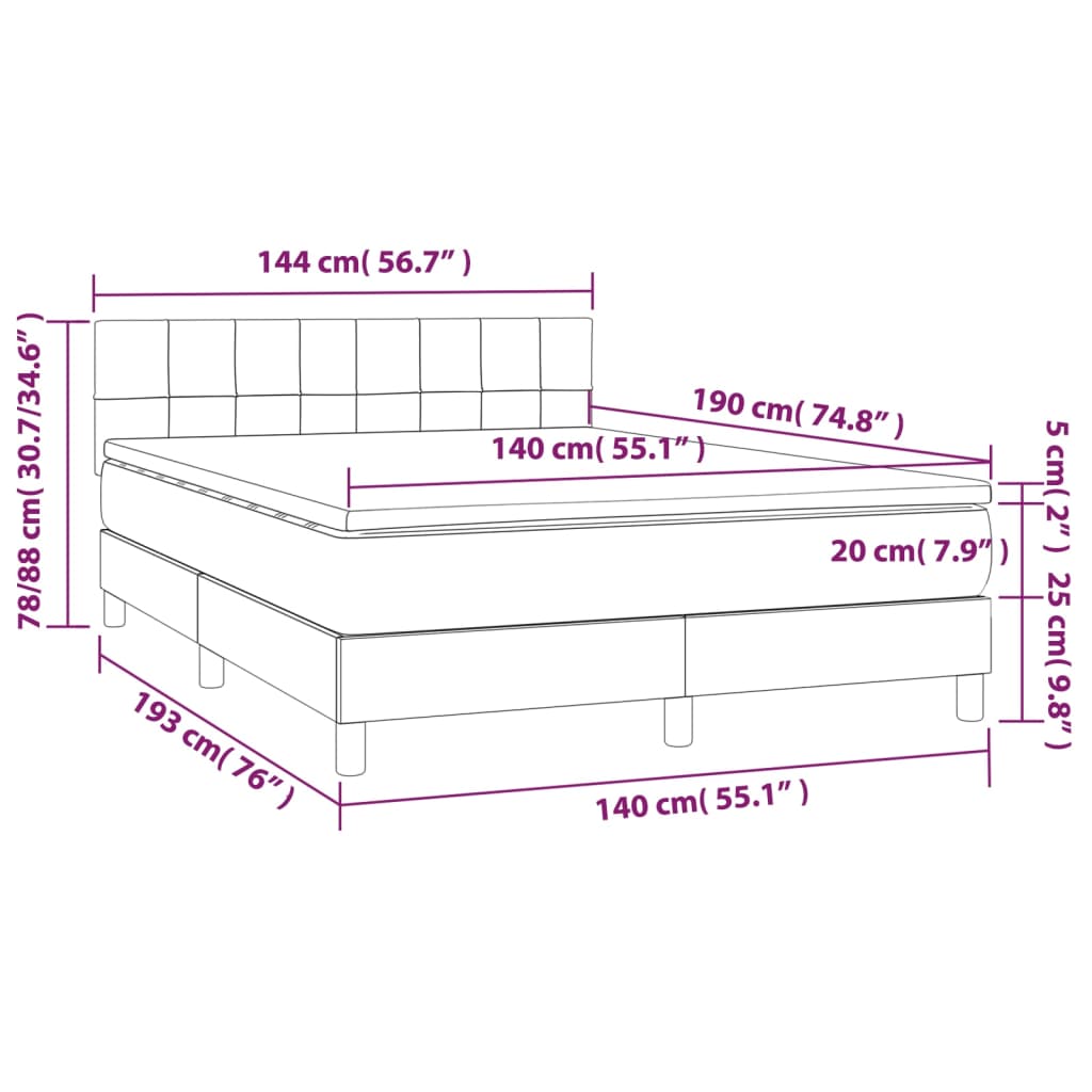 vidaXL Pat box spring cu saltea, albastru închis, 140x190 cm, catifea