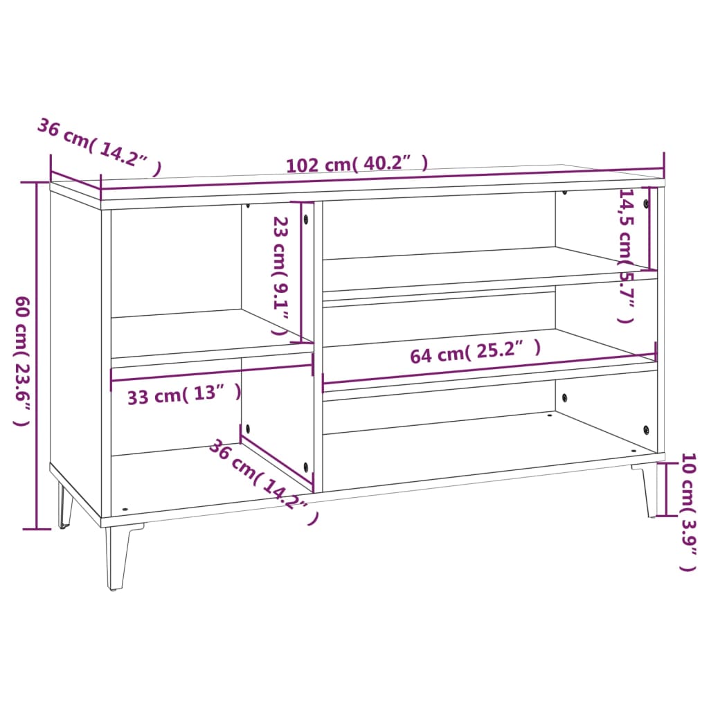 vidaXL Pantofar, alb, 102x36x60 cm, lemn compozit