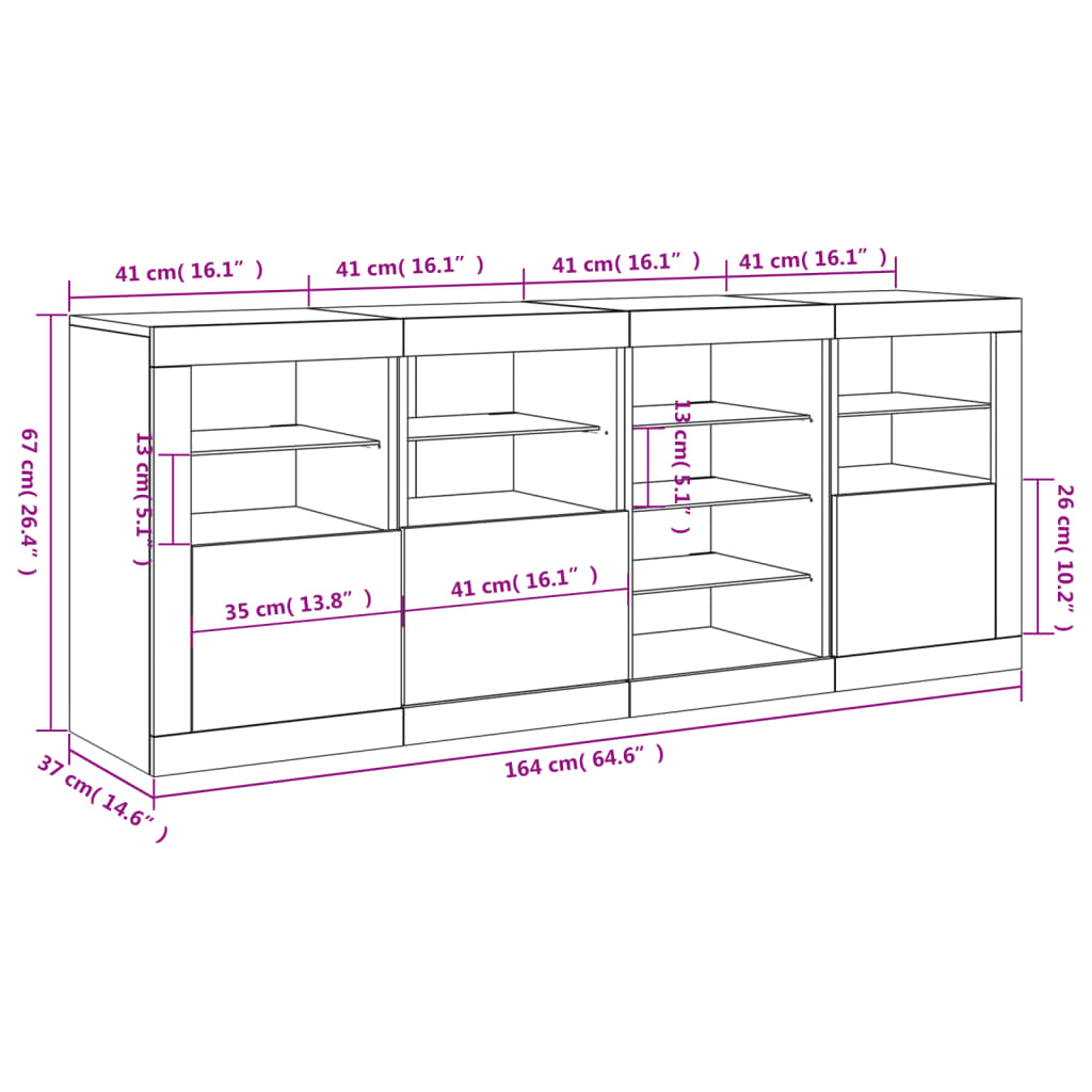 vidaXL Servantă cu lumini LED, alb, 164x37x67 cm