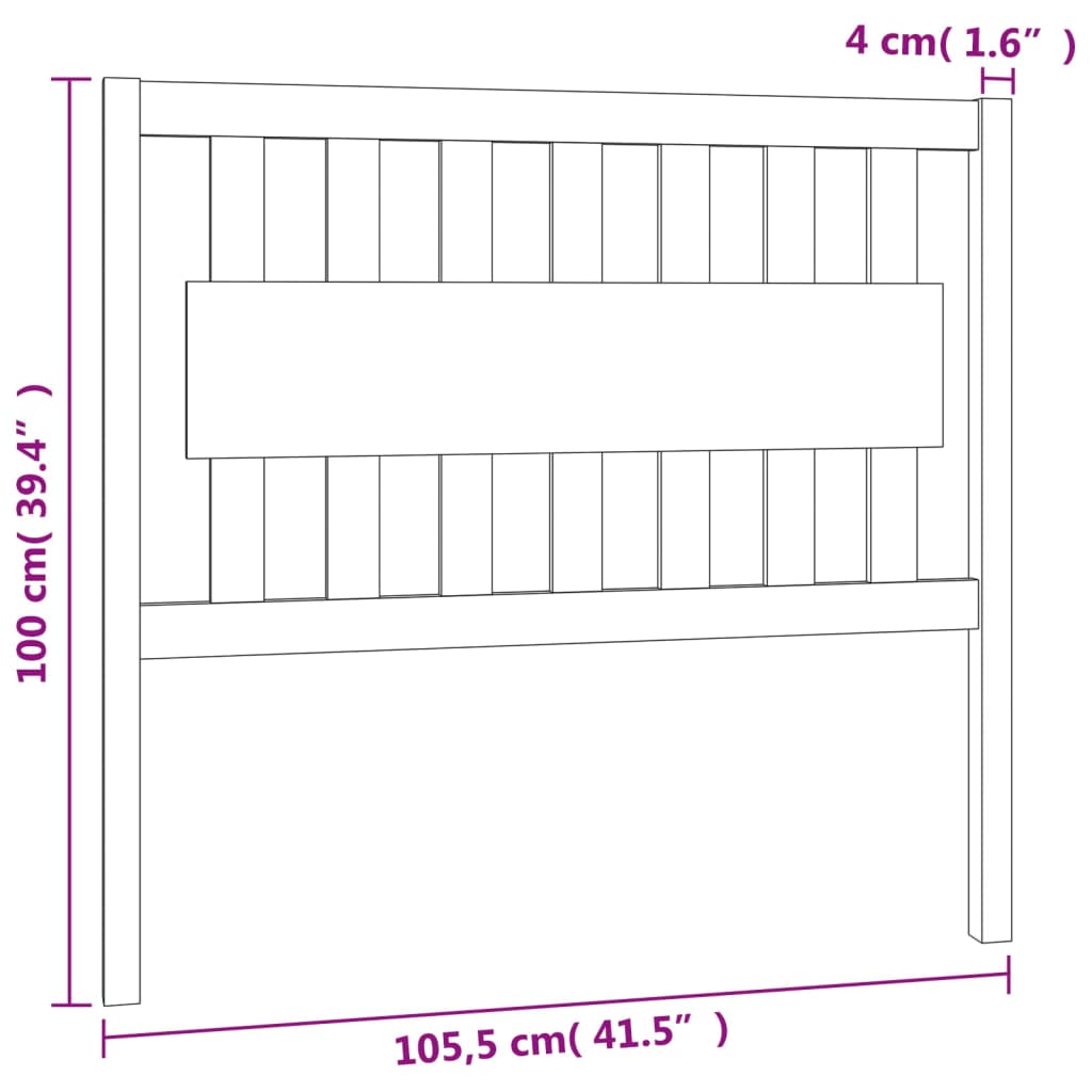 vidaXL Tăblie de pat, gri, 105,5x4x100 cm, lemn masiv de pin