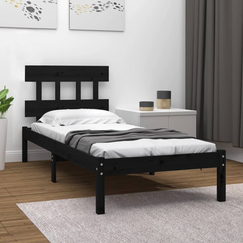 vidaXL Cadru de pat single, negru, 90x190 cm, lemn masiv