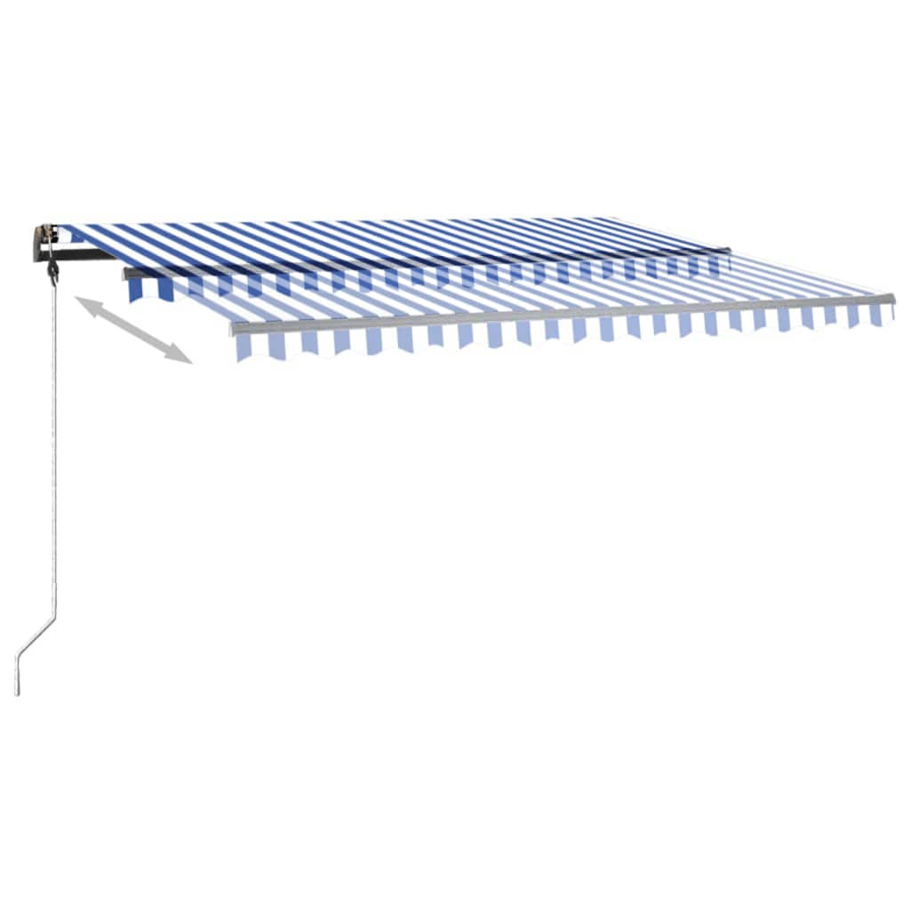 vidaXL Copertină retractabilă manual cu LED, albastru&alb, 450x350 cm