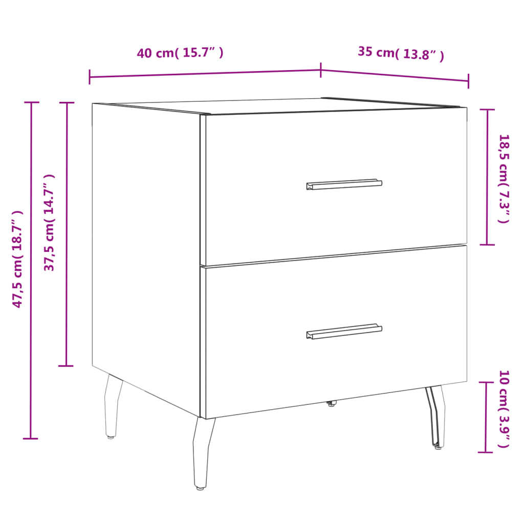 vidaXL Noptiere, 2 buc., alb, 40x35x47,5 cm, lemn compozit