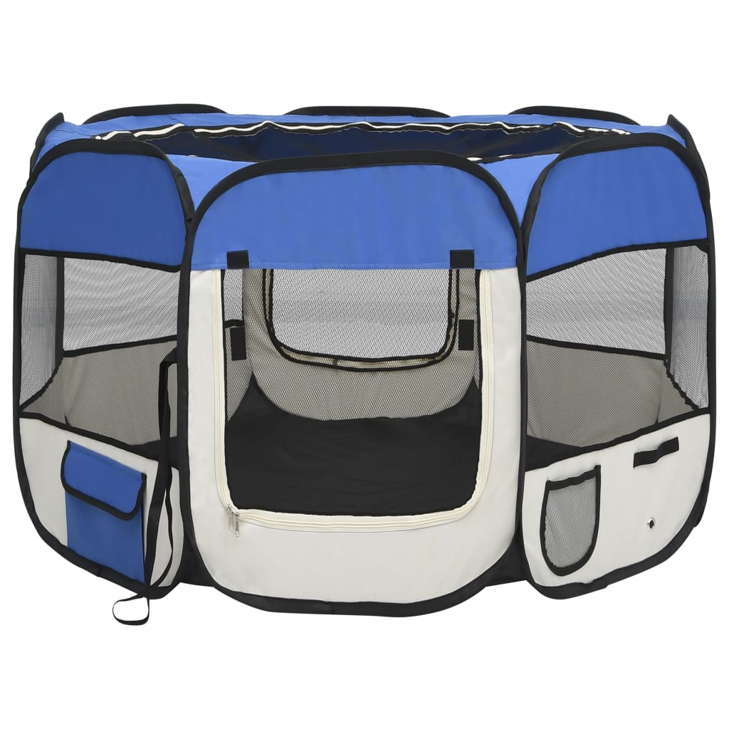 vidaXL Țarc joacă pliabil câini cu sac transport albastru 90x90x58 cm