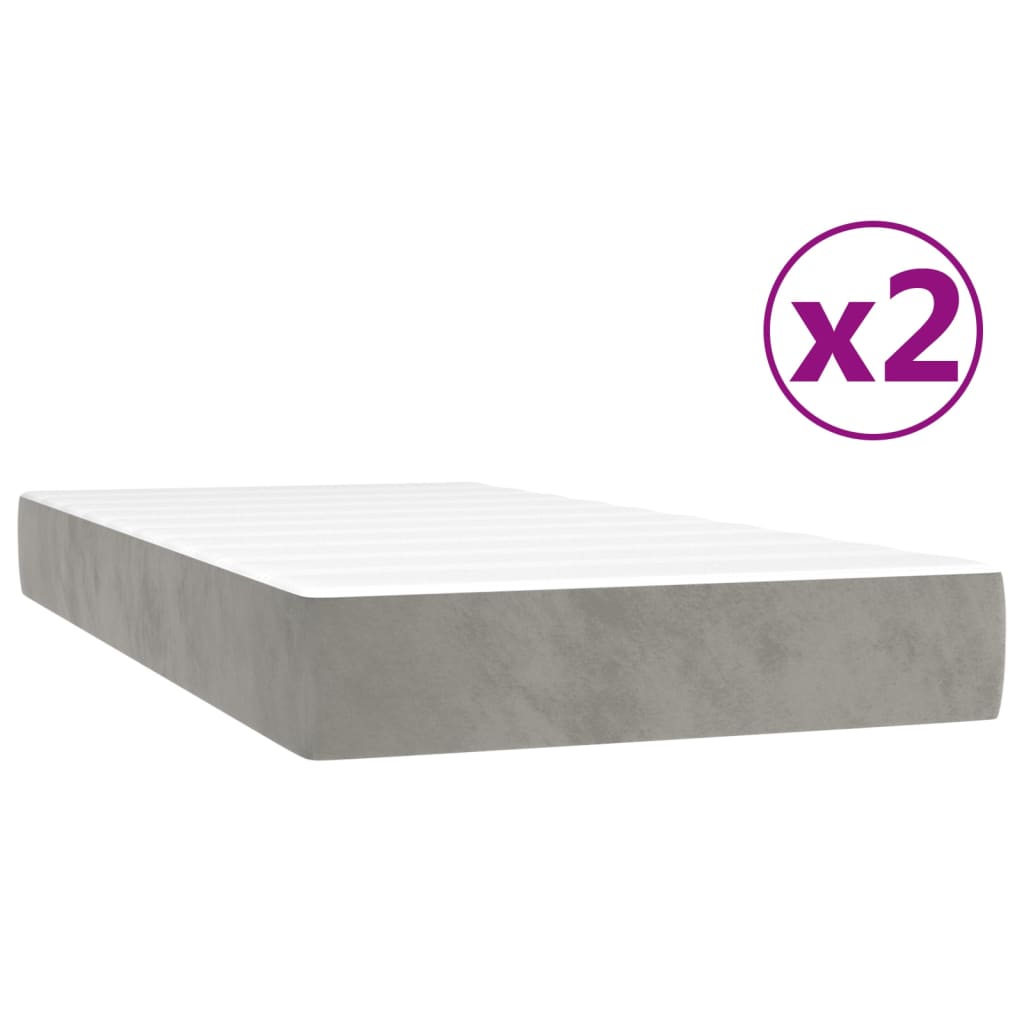 vidaXL Pat box spring cu saltea, gri deschis, 200x200 cm, catifea