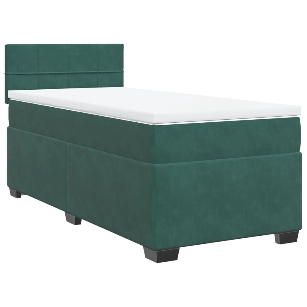 vidaXL Pat box spring cu saltea, verde închis, 100x200 cm, catifea