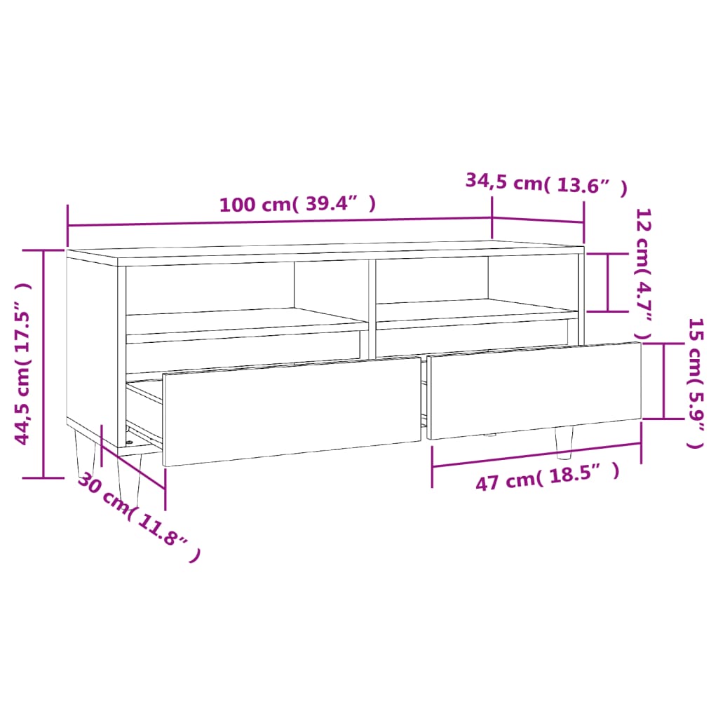 vidaXL Comodă TV, gri beton, 100x34,5x44,5 cm, lemn prelucrat