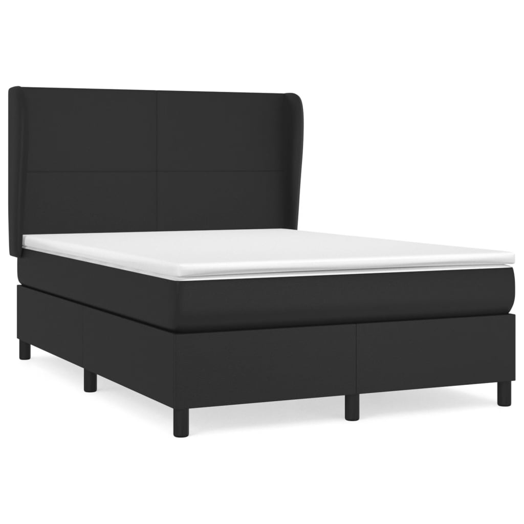 vidaXL Pat box spring cu saltea, negru, 140x200 cm, piele ecologică