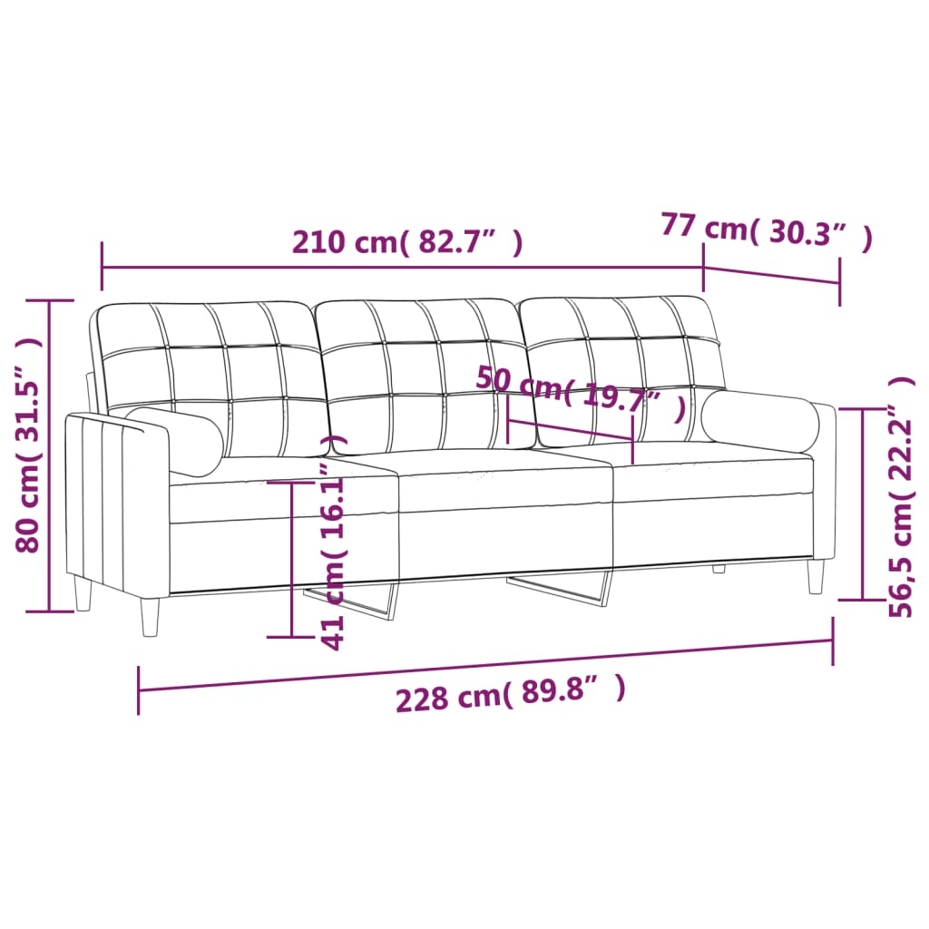 vidaXL Canapea cu 3 locuri cu perne&pernuțe gri deschis 210 cm textil