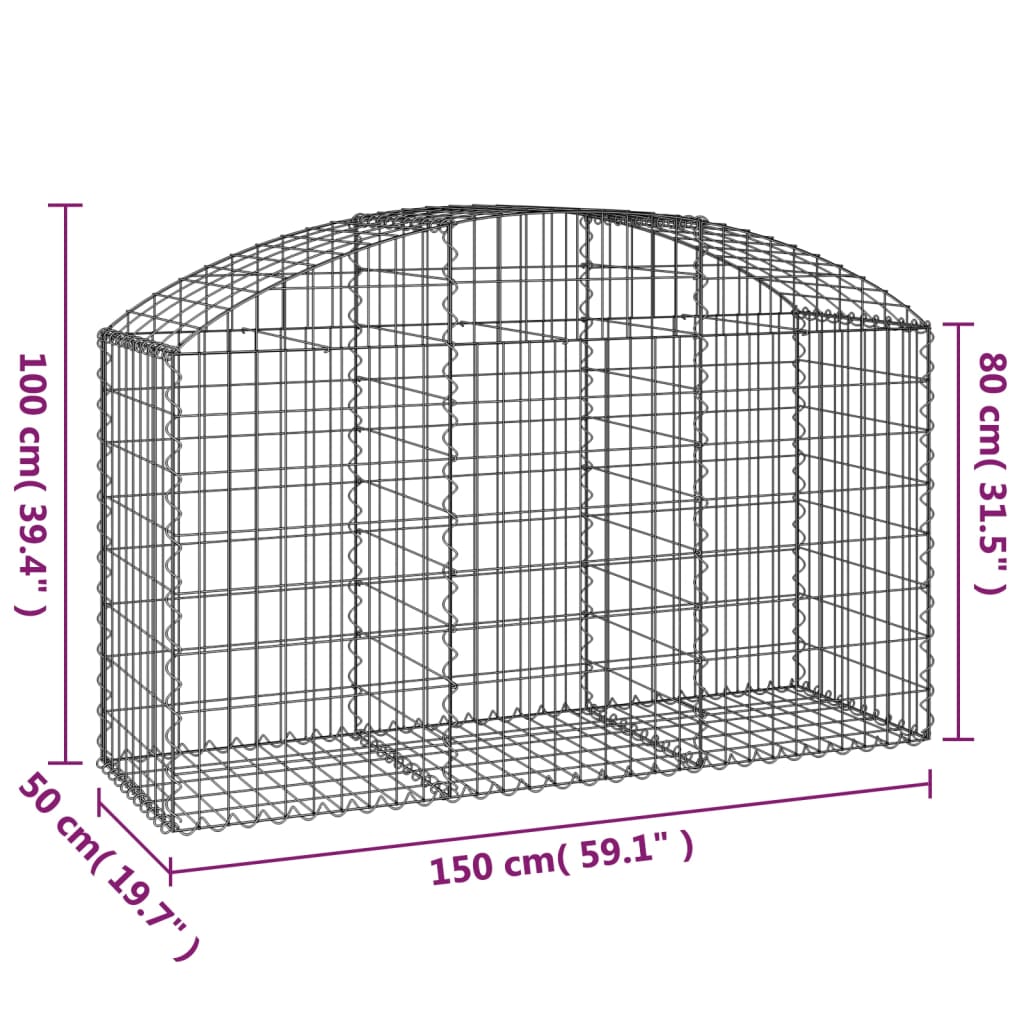 vidaXL Coș gabion arcuit, 150x50x80/100 cm, fier galvanizat