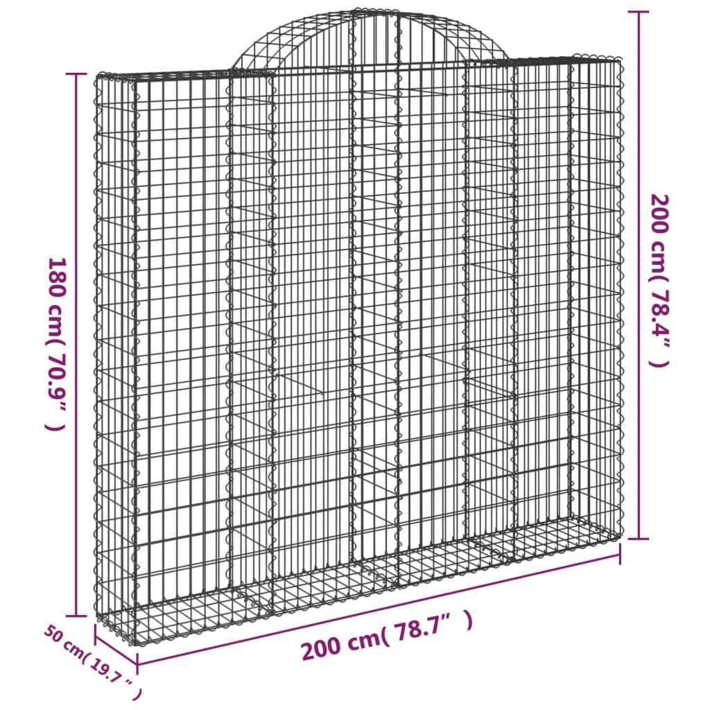 vidaXL Coșuri gabion arcuite 25 buc, 200x50x180/200cm, fier galvanizat