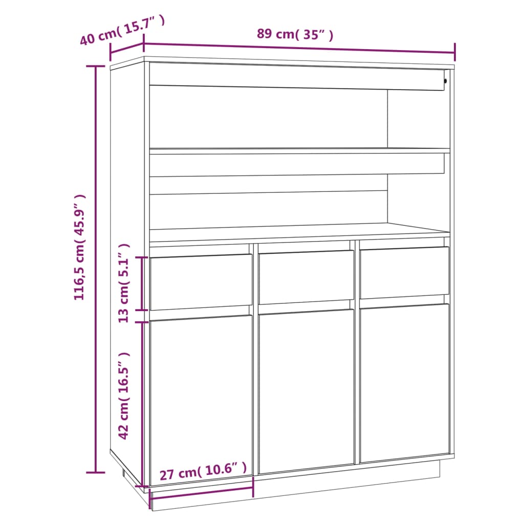 vidaXL Dulap înalt, maro miere, 89x40x116,5 cm, lemn masiv de pin