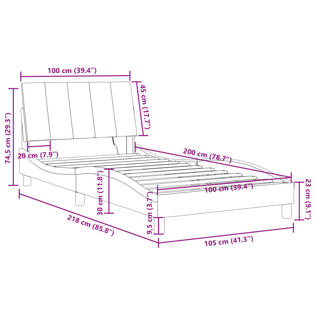 vidaXL Cadru de pat cu lumini LED, verde închis, 100x200 cm, catifea