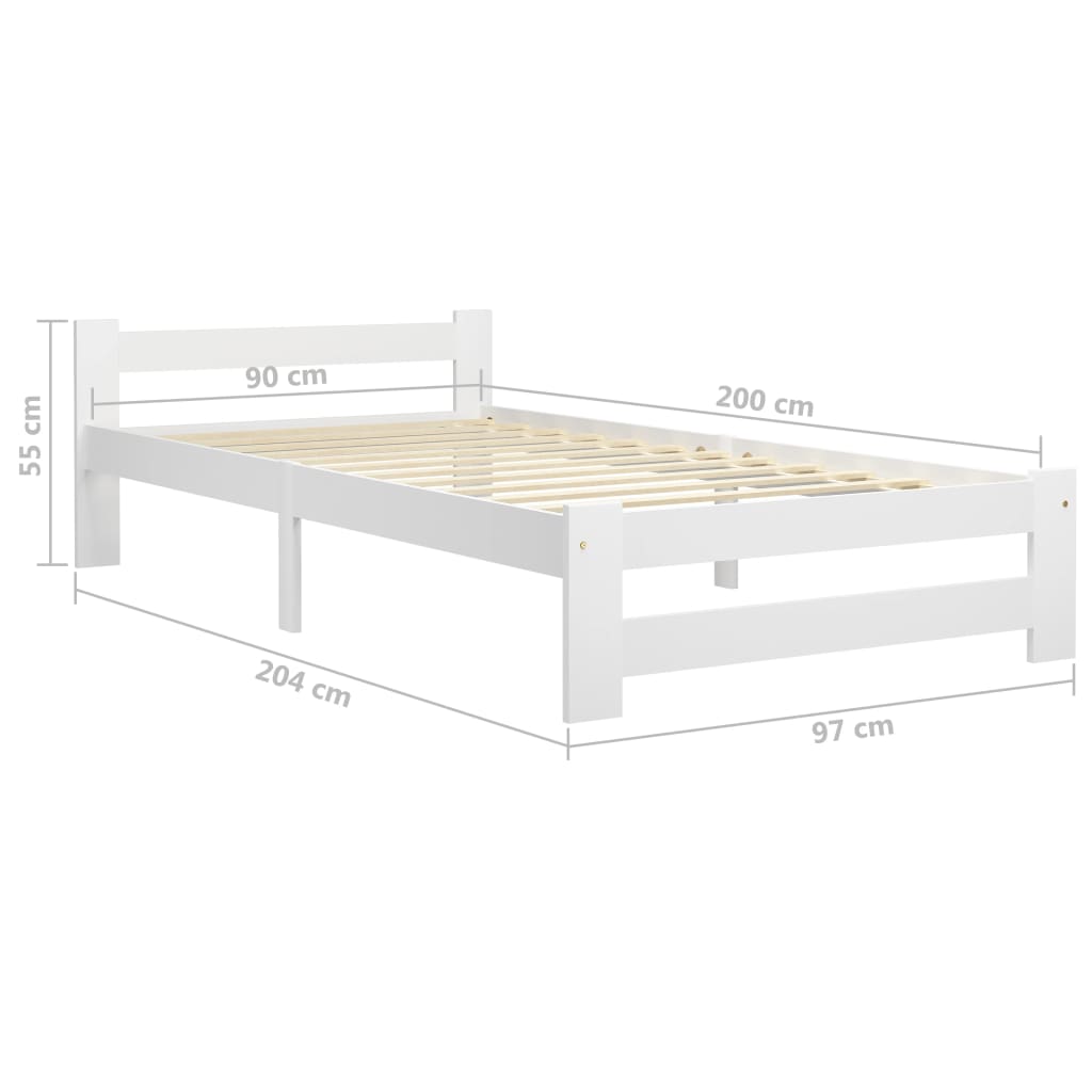 vidaXL Cadru de pat, alb, 90 x 200 cm, lemn masiv de pin