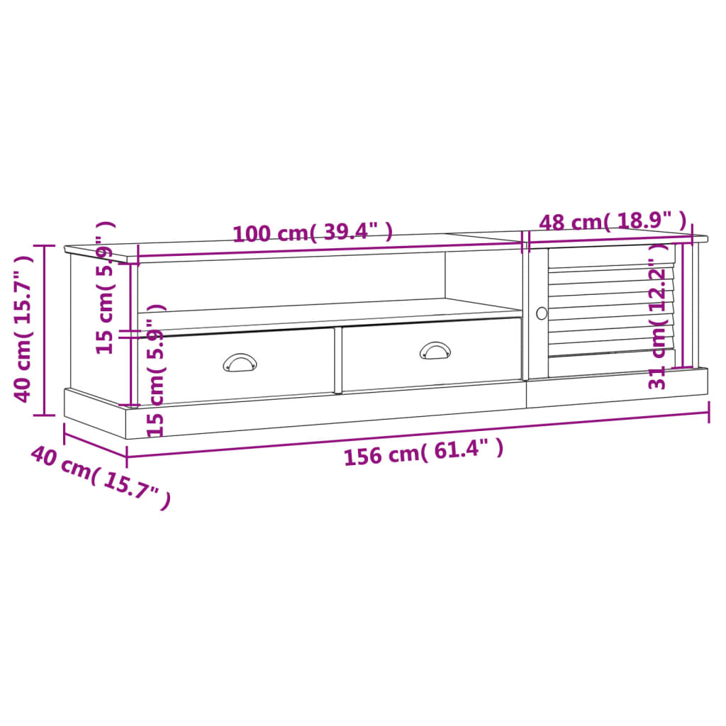 vidaXL Comodă TV VIGO, 156x40x40 cm, lemn masiv de pin