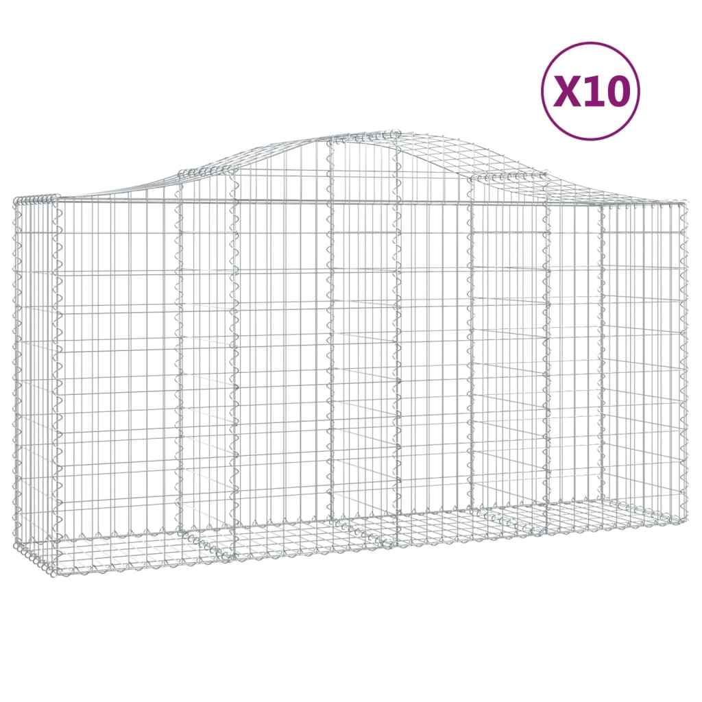 vidaXL Coșuri gabion arcuite 10 buc, 200x50x100/120cm, fier galvanizat