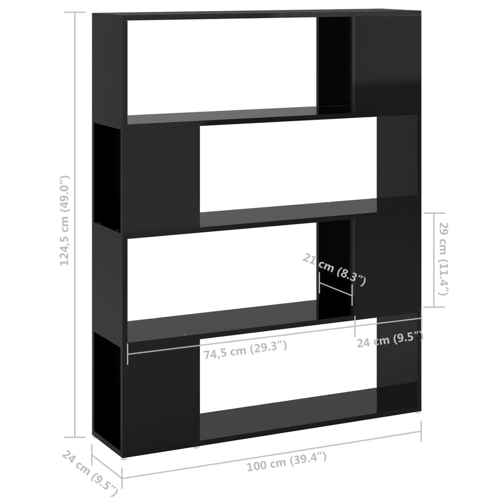 vidaXL Bibliotecă/Separator cameră, negru extralucios, 100x24x124 cm