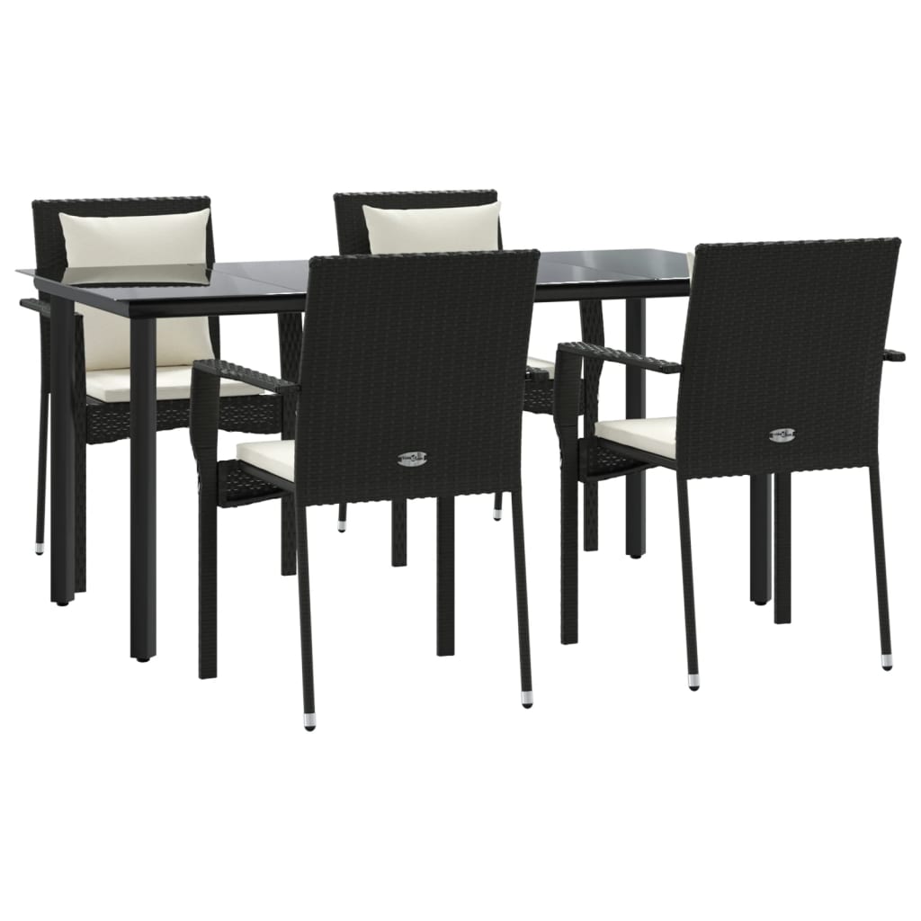 vidaXL Set mobilier de grădină cu perne, 5 piese, negru, poliratan