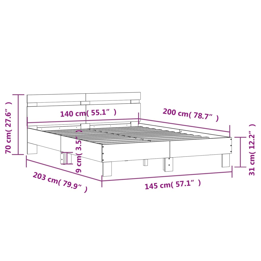 vidaXL Cadru de pat cu tăblie stejar sonoma 140x200 cm lemn prelucrat