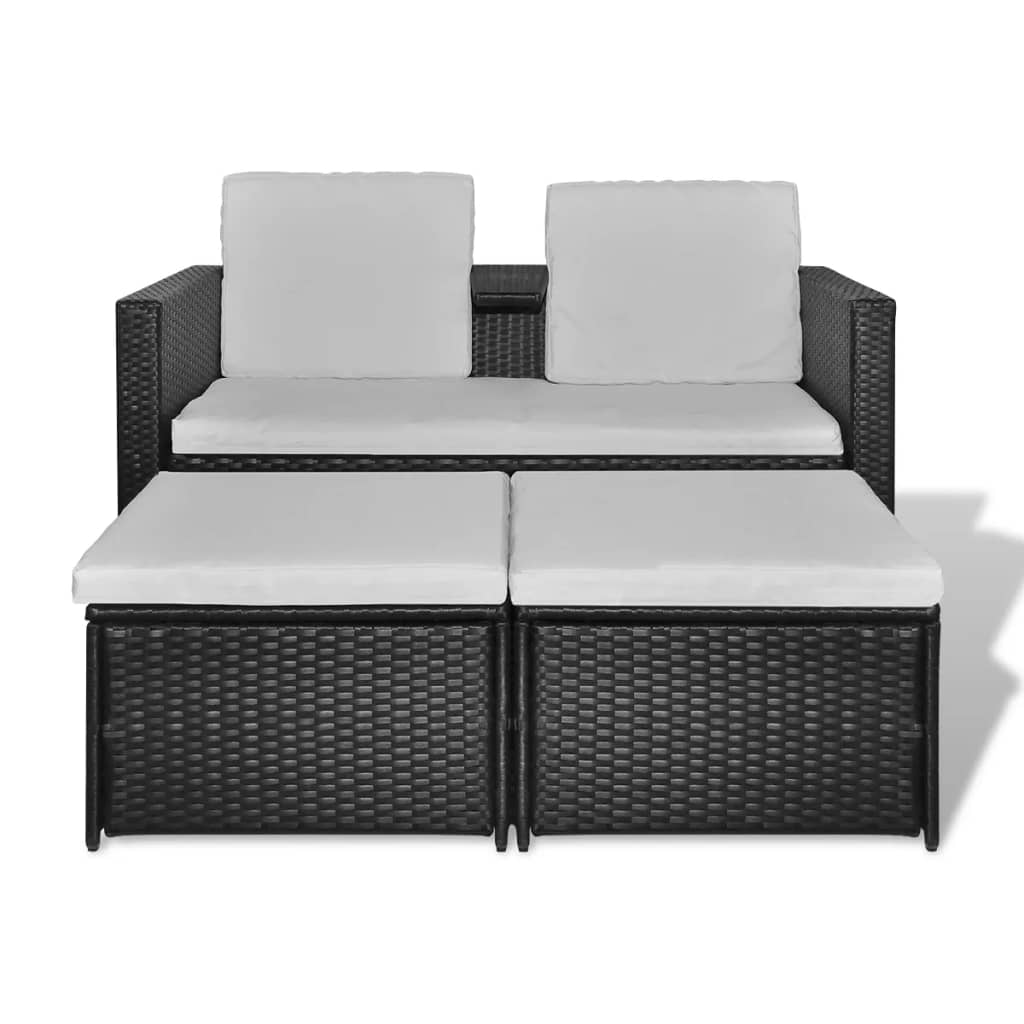 vidaXL Set mobilier de grădină cu perne, 4 piese, negru, poliratan