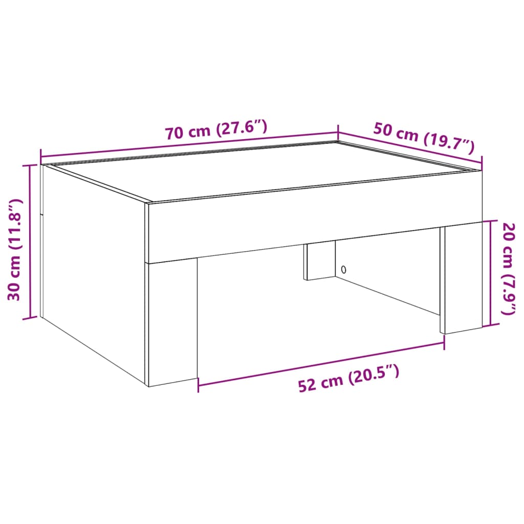 vidaXL Măsuță de cafea cu LED infinity, stejar sonoma, 70x50x30 cm