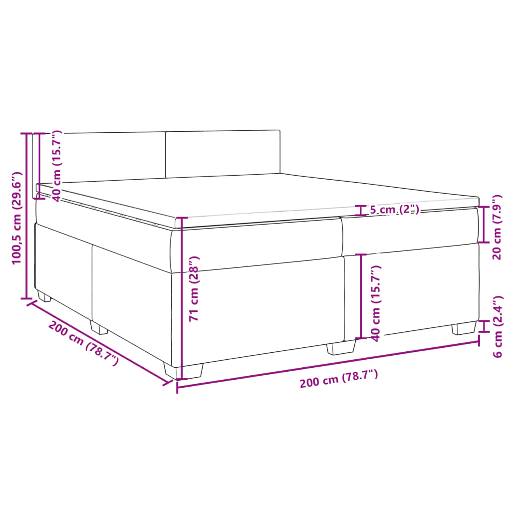 vidaXL Pat box spring cu saltea, gri deschis, 200x200 cm, catifea