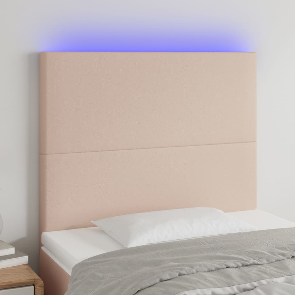 vidaXL Tăblie de pat cu LED cappuccino 90x5x118/128cm, piele ecologică