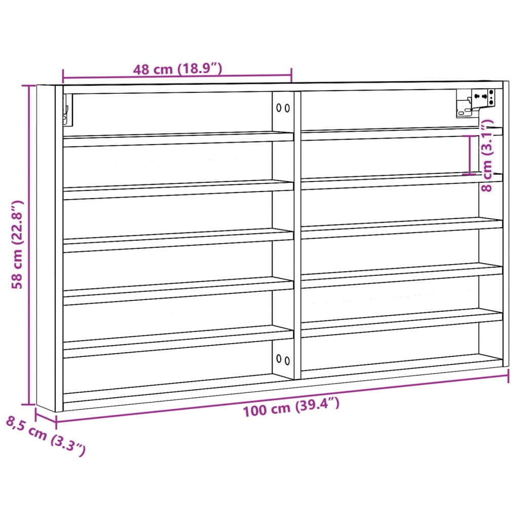 vidaXL Dulap cu vitrină, alb, 100x8,5x58 cm, lemn prelucrat