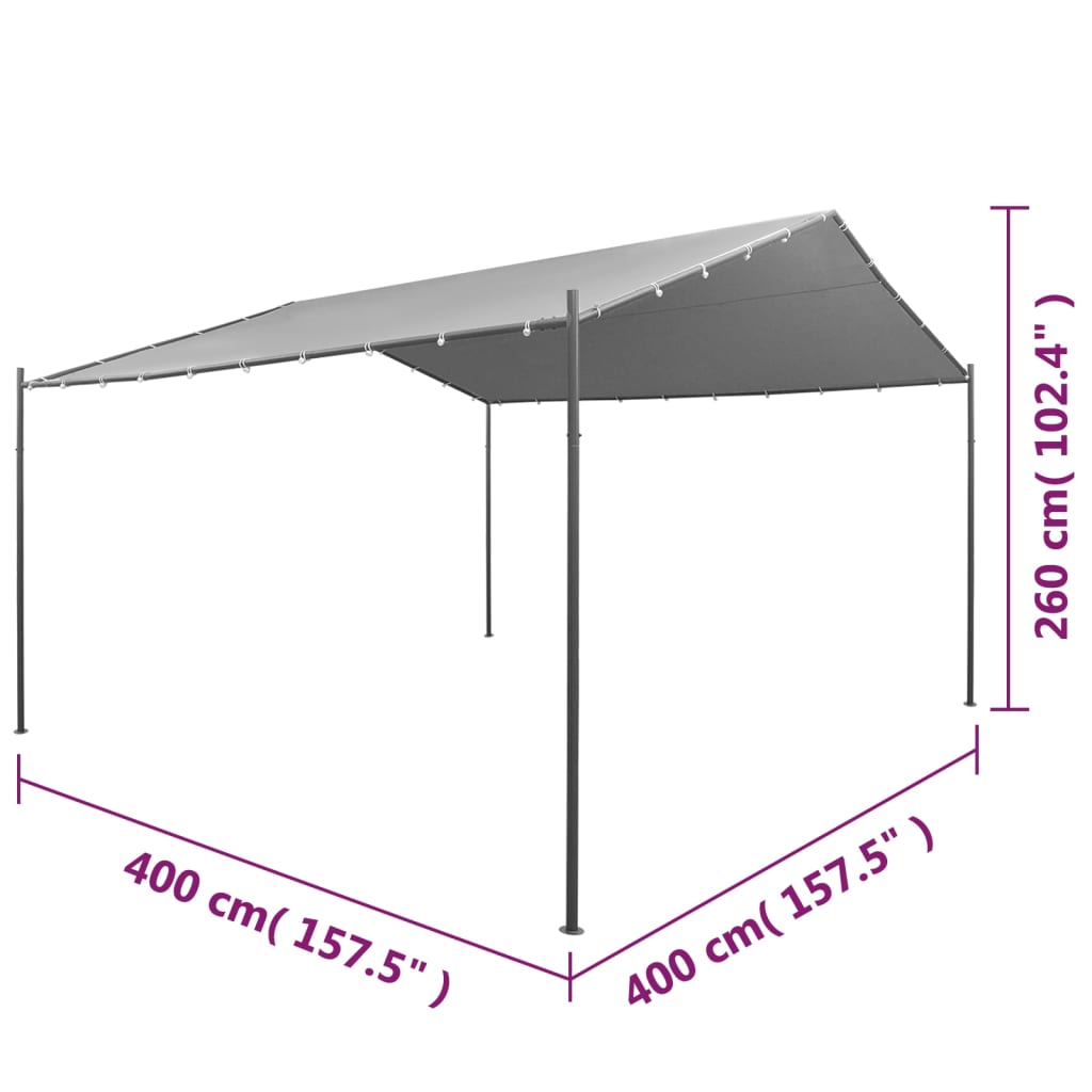 vidaXL Pavilion de grădină, antracit, 400 x 400 x 260 cm, oțel