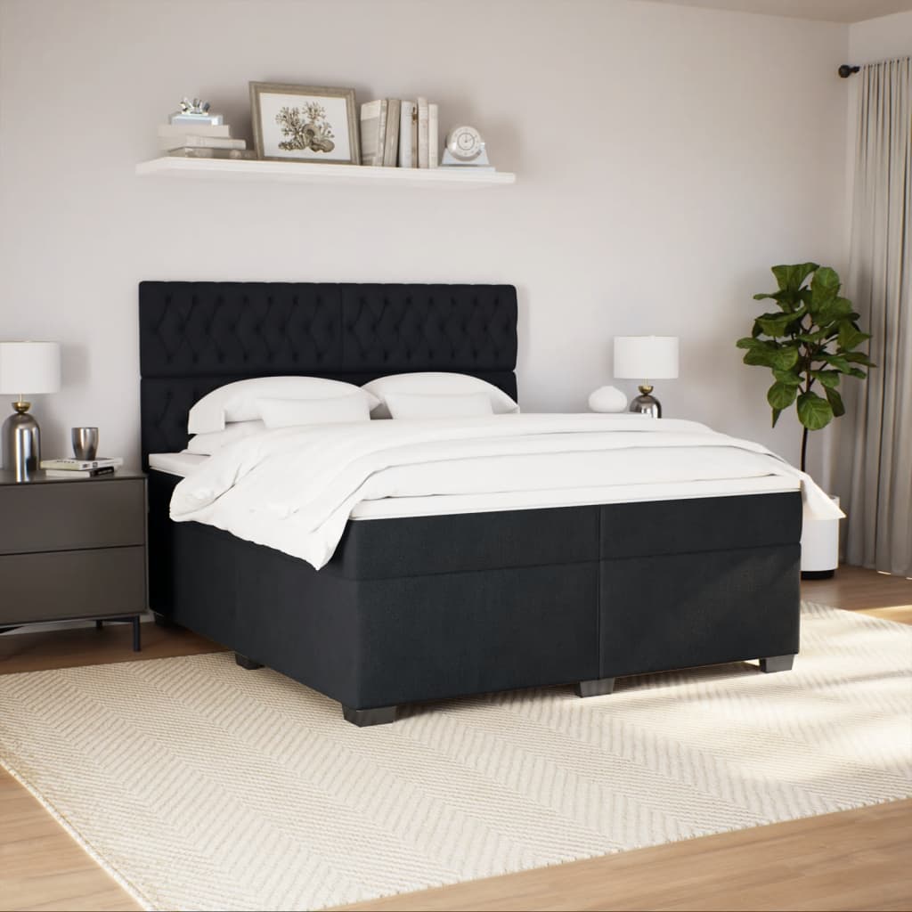 vidaXL Pat box spring cu saltea, negru, 200x200 cm, catifea