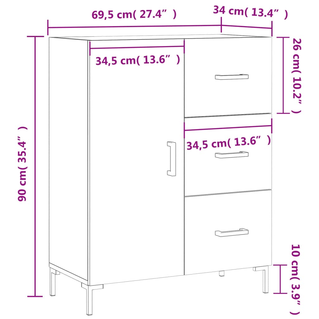 vidaXL Servantă, stejar maro, 69,5x34x90 cm, lemn prelucrat