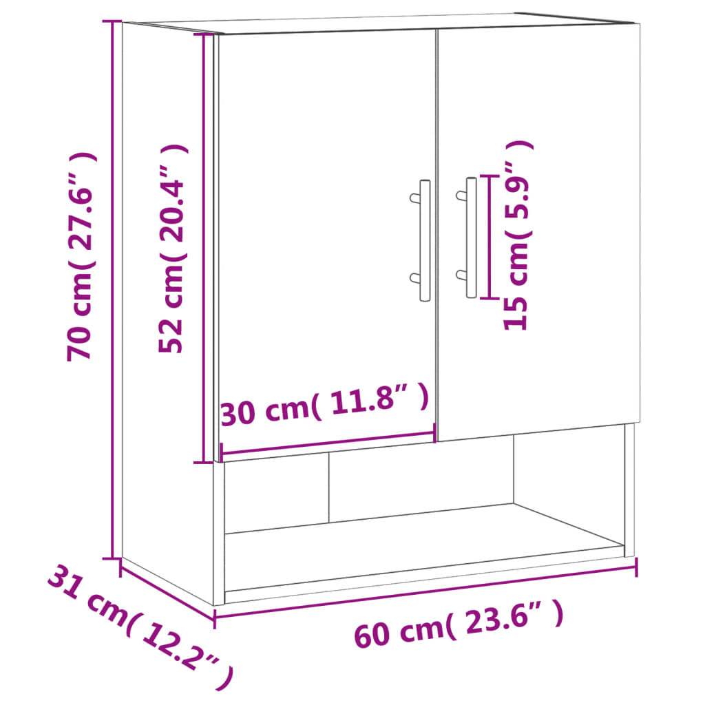 vidaXL Dulap de perete, gri beton, 60x31x70 cm, lemn compozit