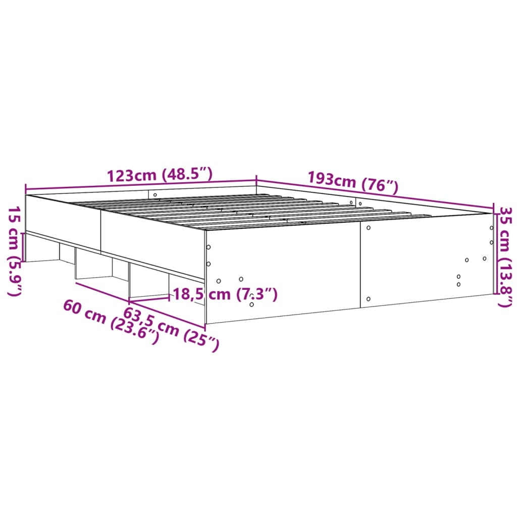 vidaXL Cadru de pat, alb, 120x190 cm, lemn prelucrat